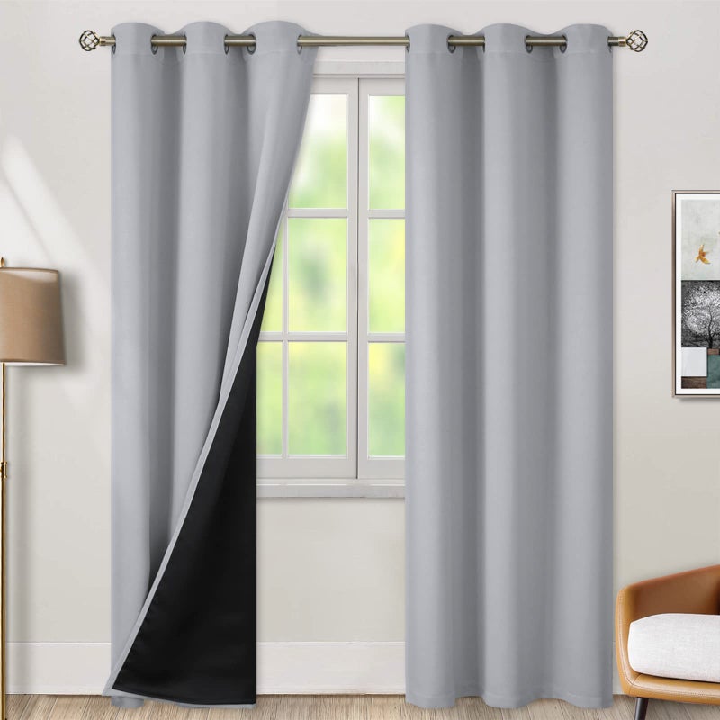 BGment 100% Blackout Curtains for Bedroom with Black Liner, Thermal Insulated Thick Double Layers Total Light Blocking Grommet Window Curtains 84 Inch Length 2 Panels Set (42 x 84 Inch, Light Grey) - Image 1